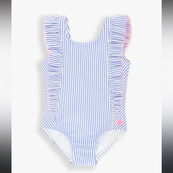 RUFFLE BUTTS VGUC Seersucker Waterfall One Piece Swimsuit size 8 - Picture 1 of 12